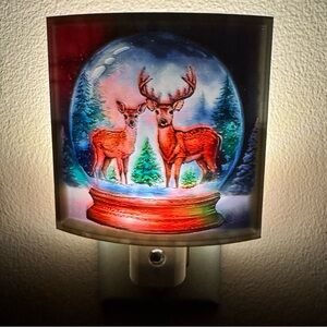 Holiday Deer Night Light with Snow Globe Design